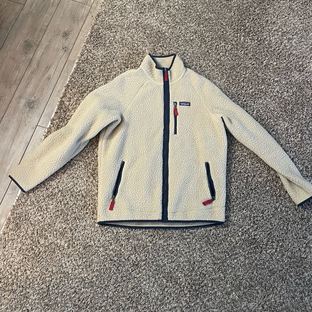 Patagonia Cream Fleece with Navy Trim